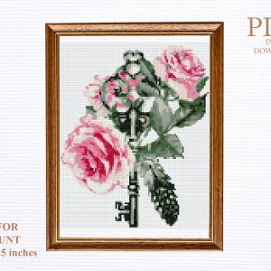 Flower key with roses cross stitch pattern