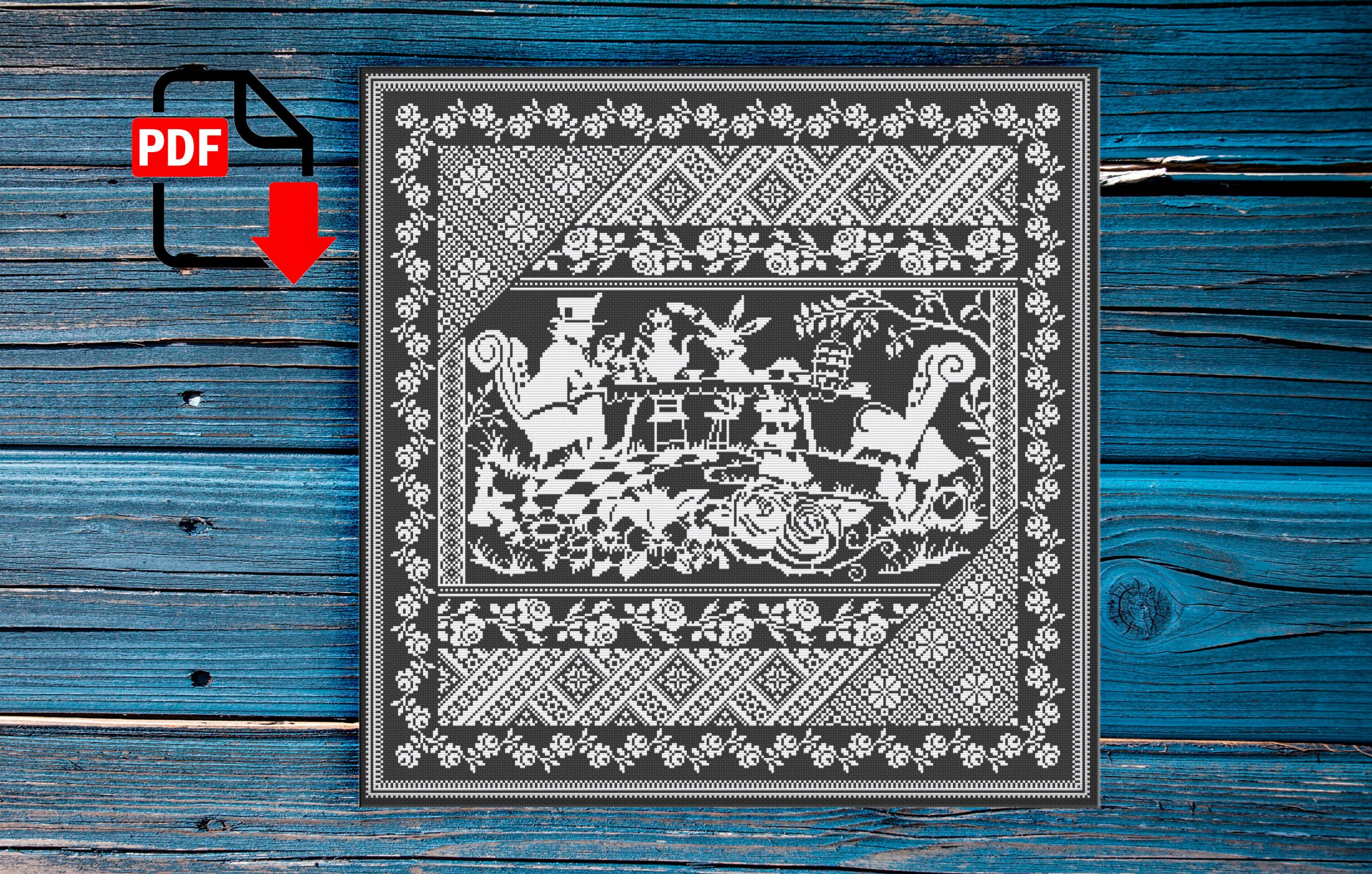 Sampler Cross stitch pattern Alice in Wonderland