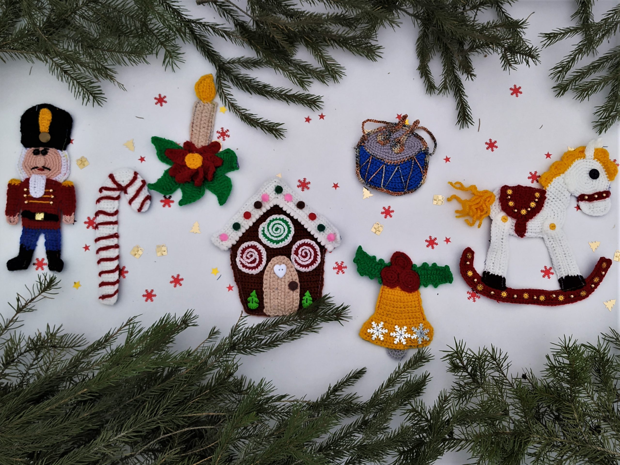 Christmas ornament set, Christmas favor kit, Crochet Christmas card