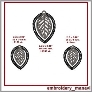 Embroidery design earrings pendant in the shape of a leaf 3