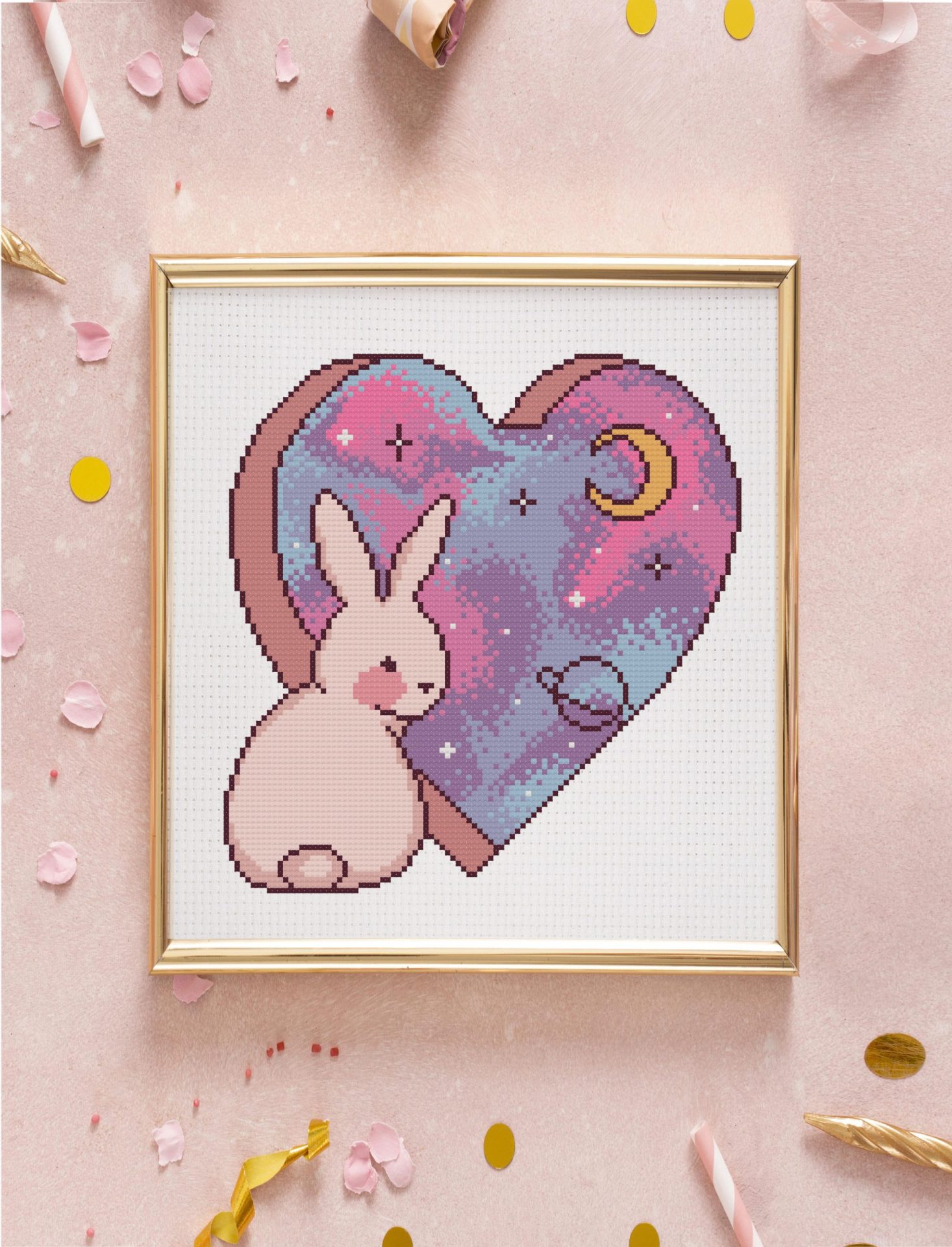 Bunny cross stitch pattern PDF. Rabbit and space 3 bunny cross stitch pattern