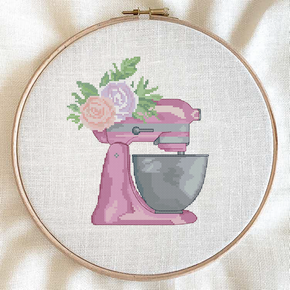 Pink mixer cross stitch pattern is amazing work - 31 colors