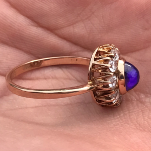 Elegant Vintage 14K Ring “Malinka” USSR 585 Rose Gold Purple Stone Cabochon