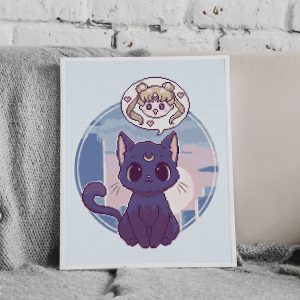 Black cat Luna cross stitch pattern