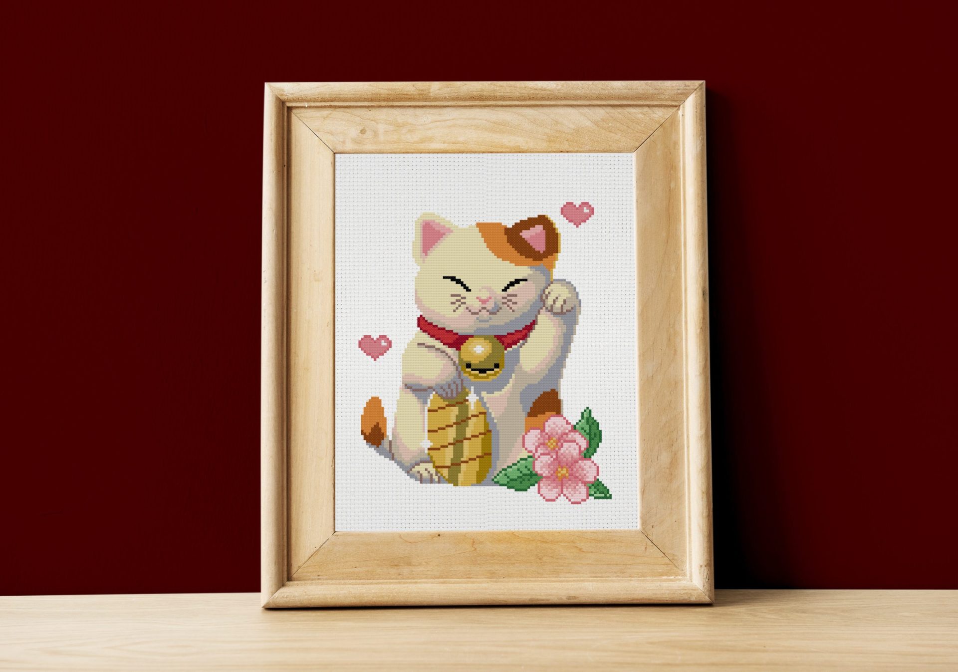 Lucky cat cross stitch pattern. Maneki-neko cross stitch. 2 lucky cat cross stitch pattern