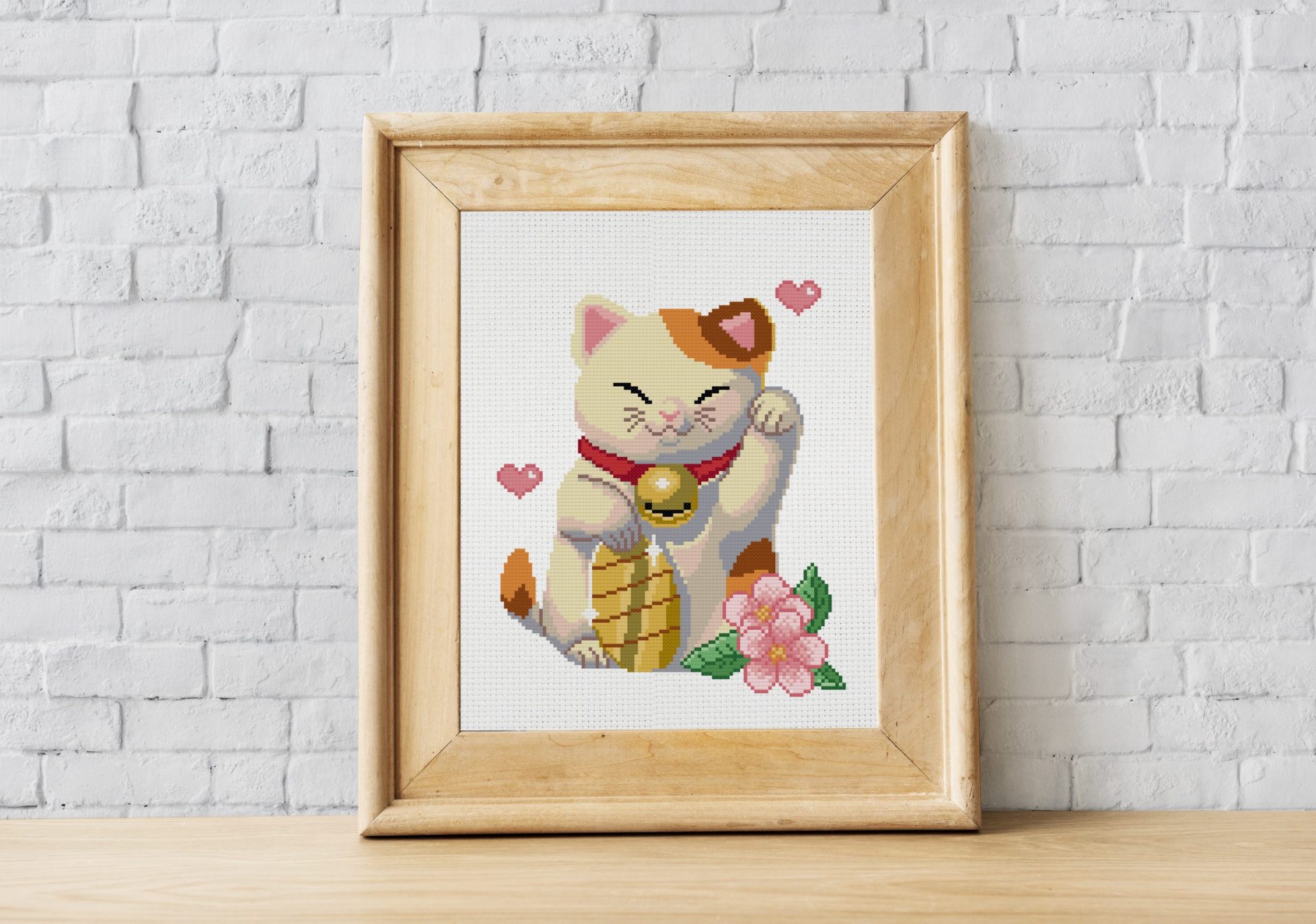 Lucky cat cross stitch pattern. Maneki-neko cross stitch. 3 lucky cat cross stitch pattern