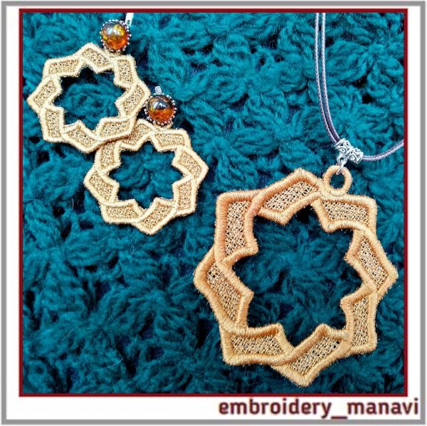Boho style earrings and pendant embroidery design