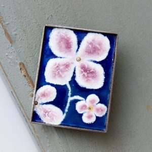 Dogwood brooch Vintage ceramic brooch Blue enamel floral pin