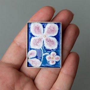 Dogwood brooch Vintage ceramic brooch Blue enamel floral pin