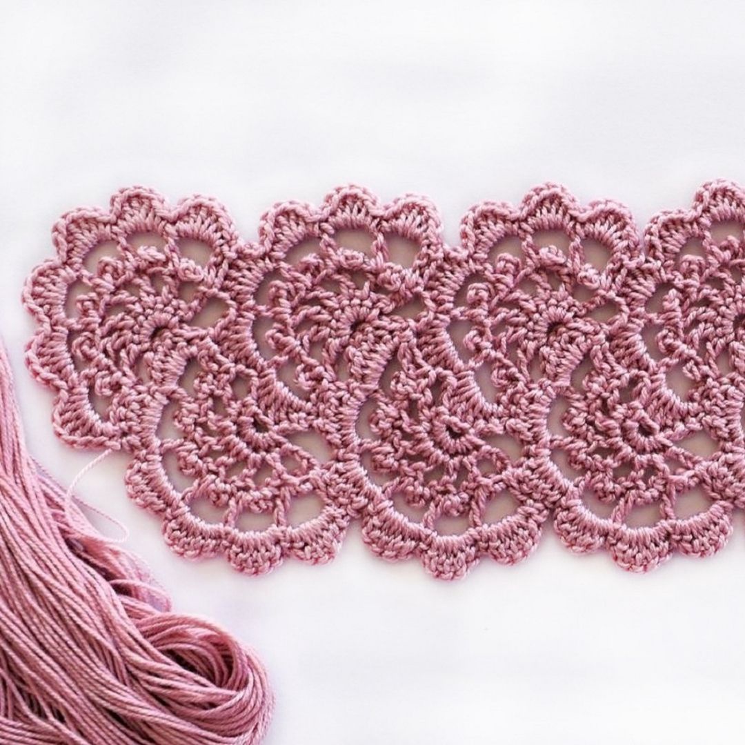 Lami 9 Meter Light Pink Cutwork Design Lace Border, Crochet Crocia