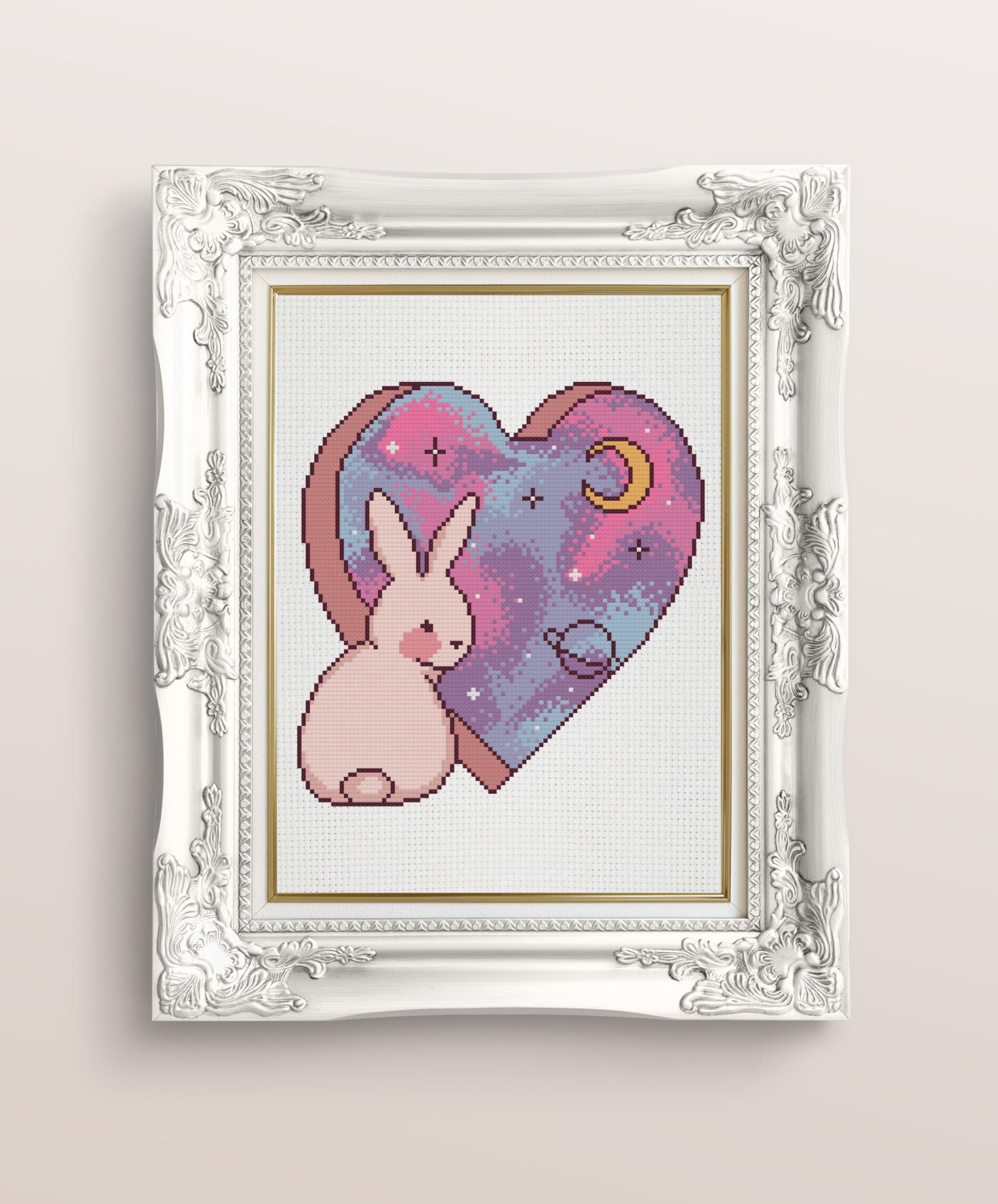 Bunny cross stitch pattern PDF. Rabbit and space 2 bunny cross stitch pattern