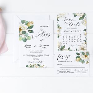 White Floral Wedding Bundle Invitation Welcome RSVP Card Editable