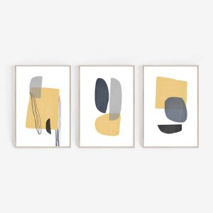 Abstract Minimal Art Set Of 3 Prints Yellow Gray Download Prints