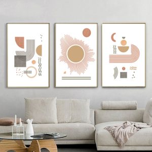 Abstract Geometric Set Of 3 Posters Mid Century Print Digital Art