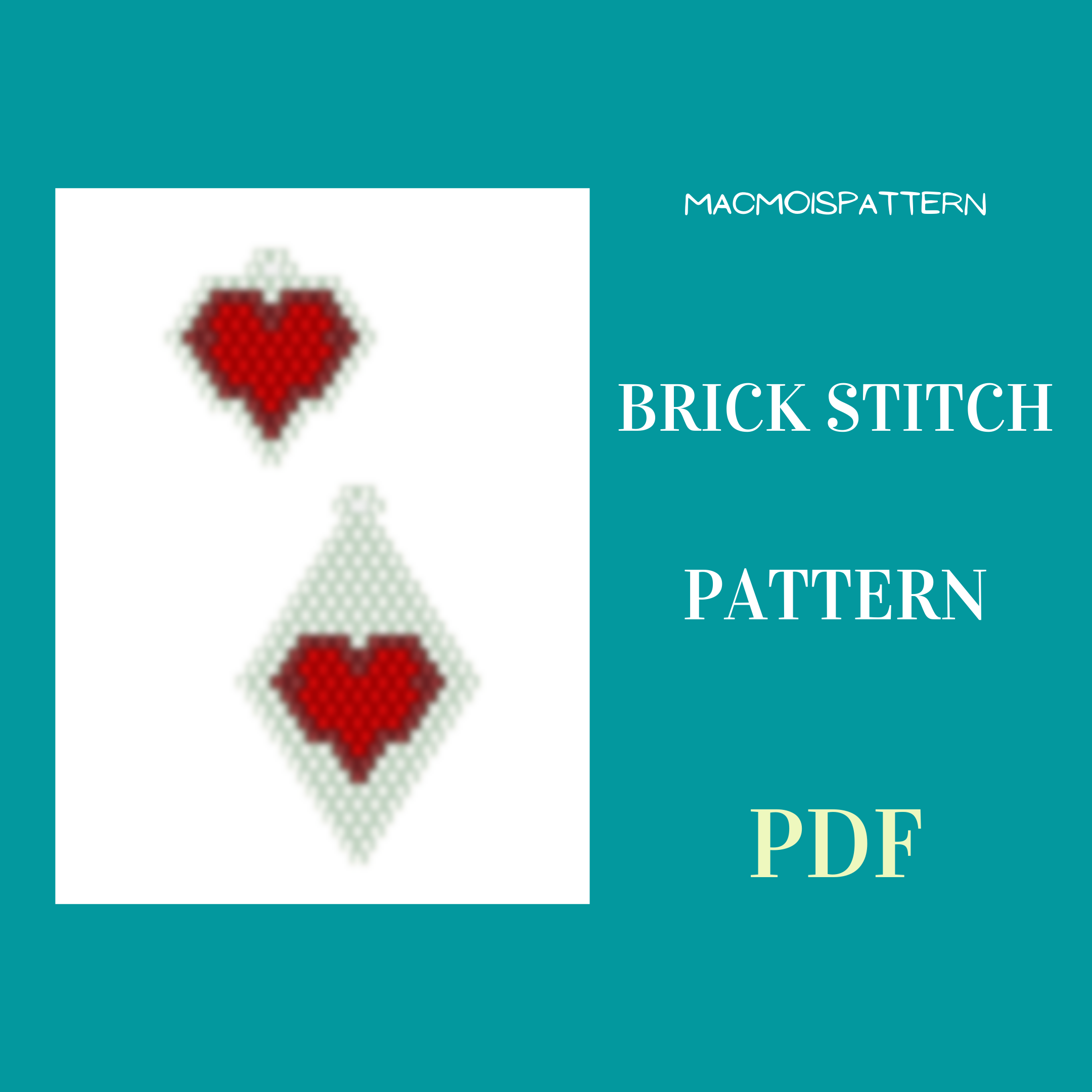 Red and white heart brick stitch earrings and charm pattern- two options 1 pattern for making beaded earrings or charm