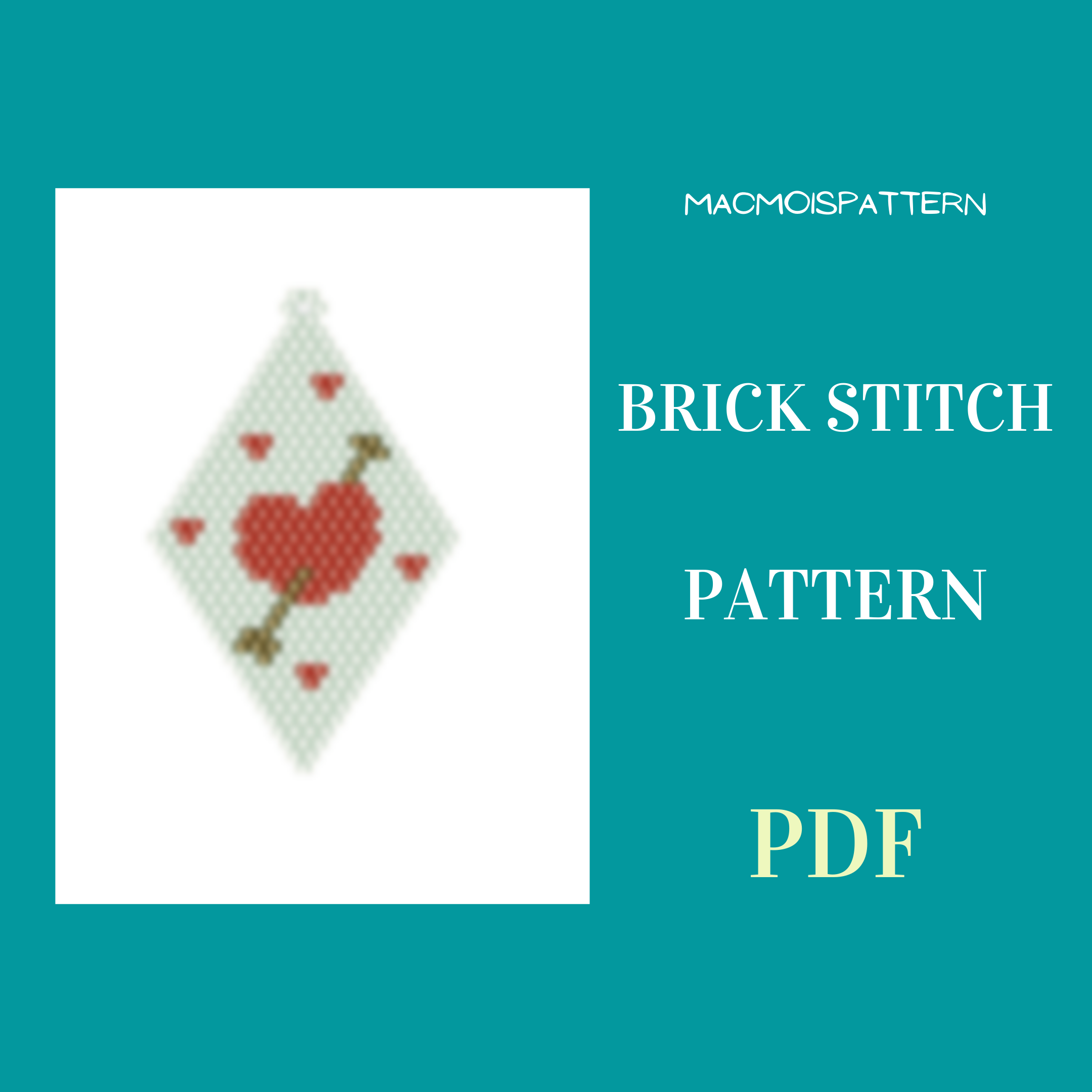 Heart pierced by an arrow brick stitch earrings and charm pattern 1 pattern for making beaded earrings or charm