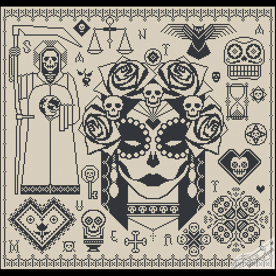 Skull And Candle Cross Stitch Pattern - Crewel Ghoul