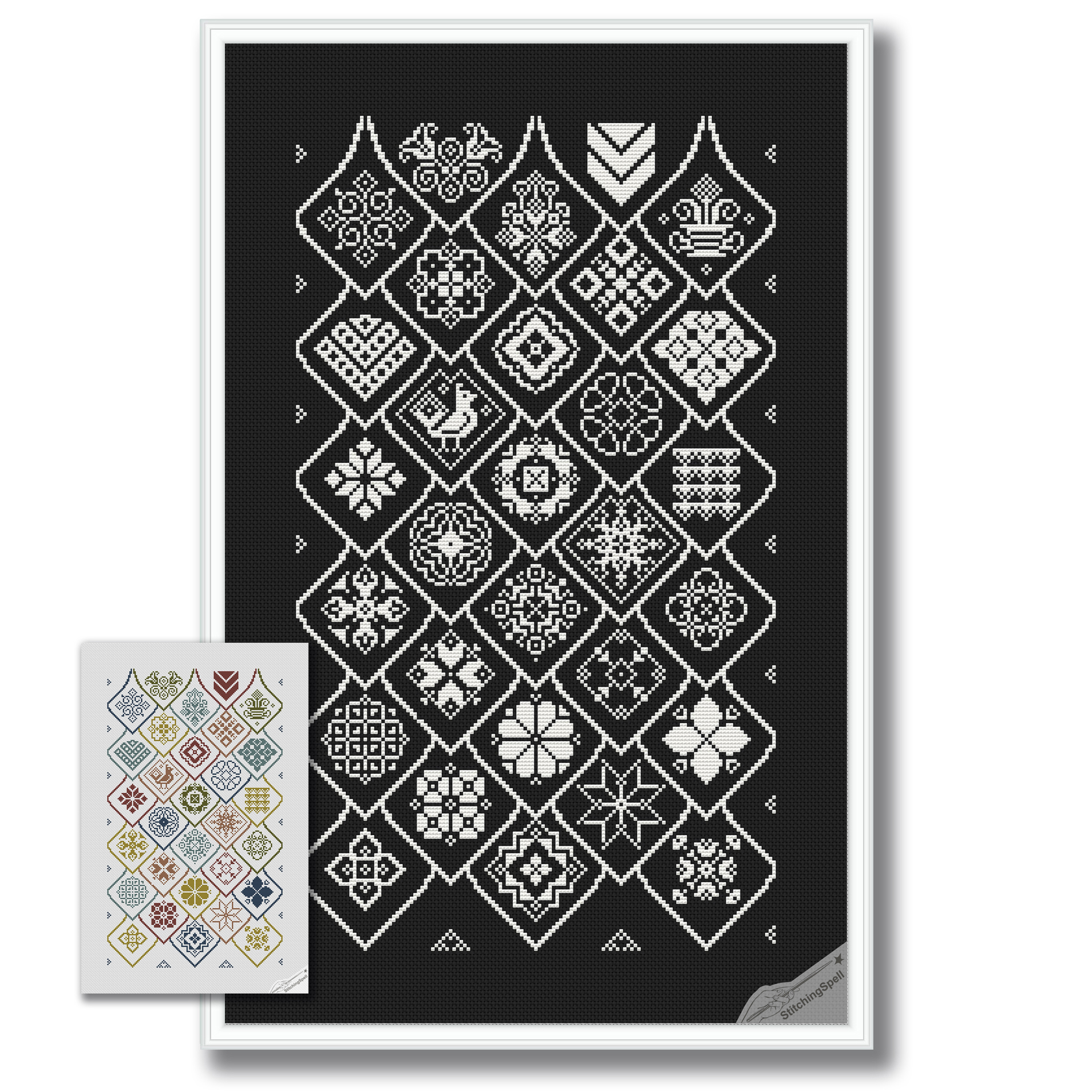 Patchwork Ornament Cross Stitch Pattern Modern Folk Embroidery 6