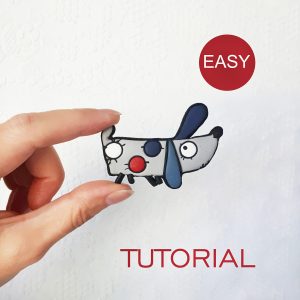 Clay animal jewelry tutorial, Dog brooch pin for beginners
