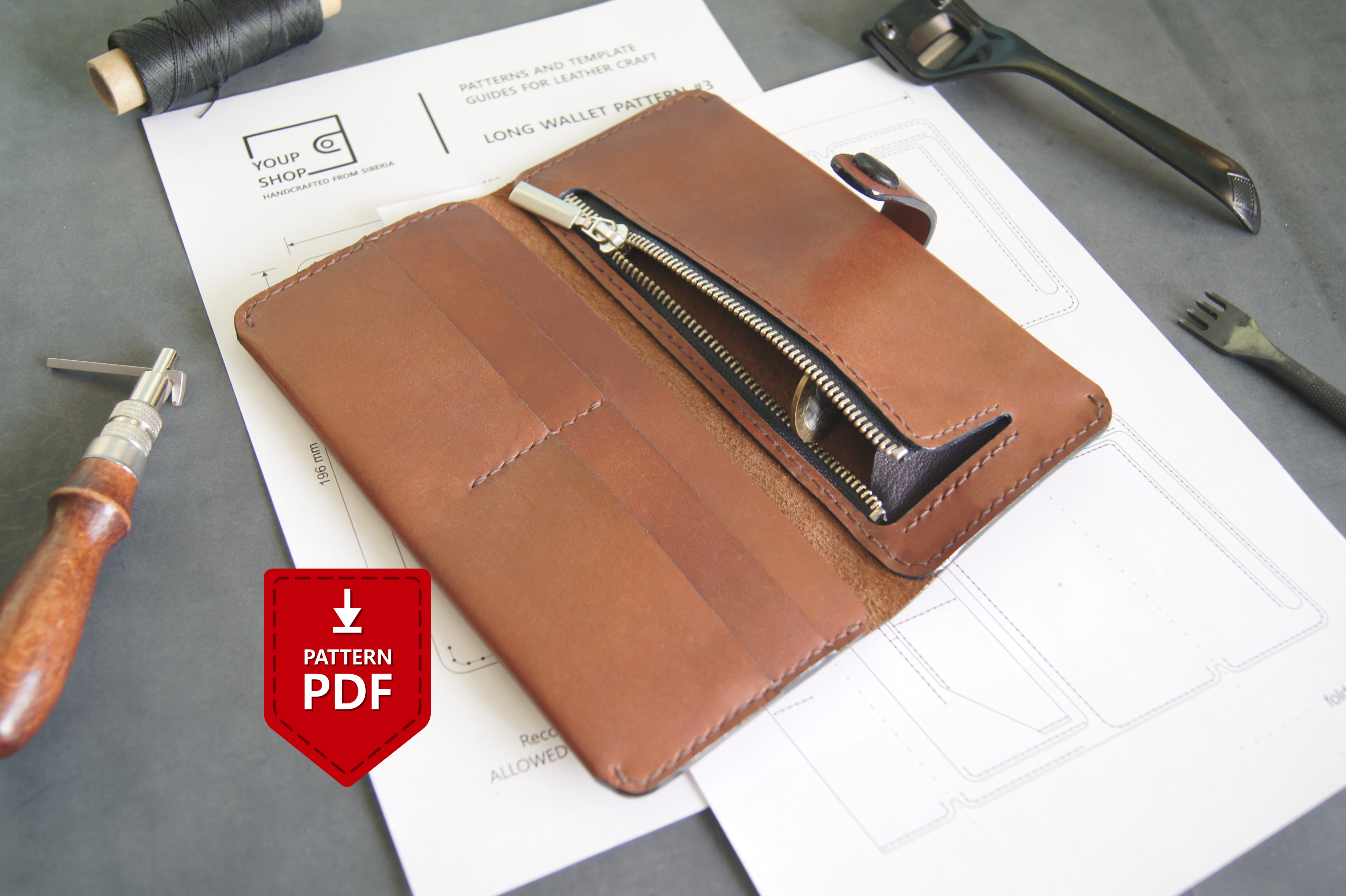 Digital file leather large wallet pattern PDF - Crealandia