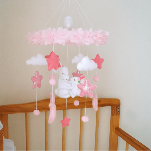 Floral baby mobile, bunny crib mobile, flower mobile nursery