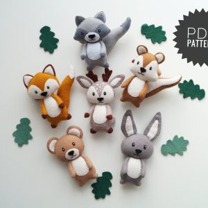 Woodland felt animals pattern, set 6 felt toys pattern, stuffed animal