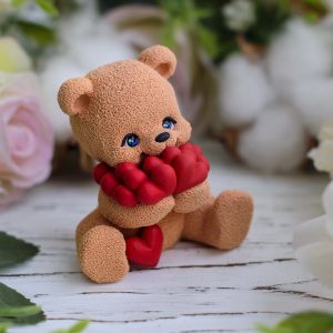 Silicone mold 3D Bear with hearts for soap, chocolate, candles FREE SHIPPING