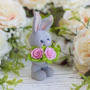 Silicone mold 3D Bunny with roses for soap, chocolate, candles FREE SHIPPING