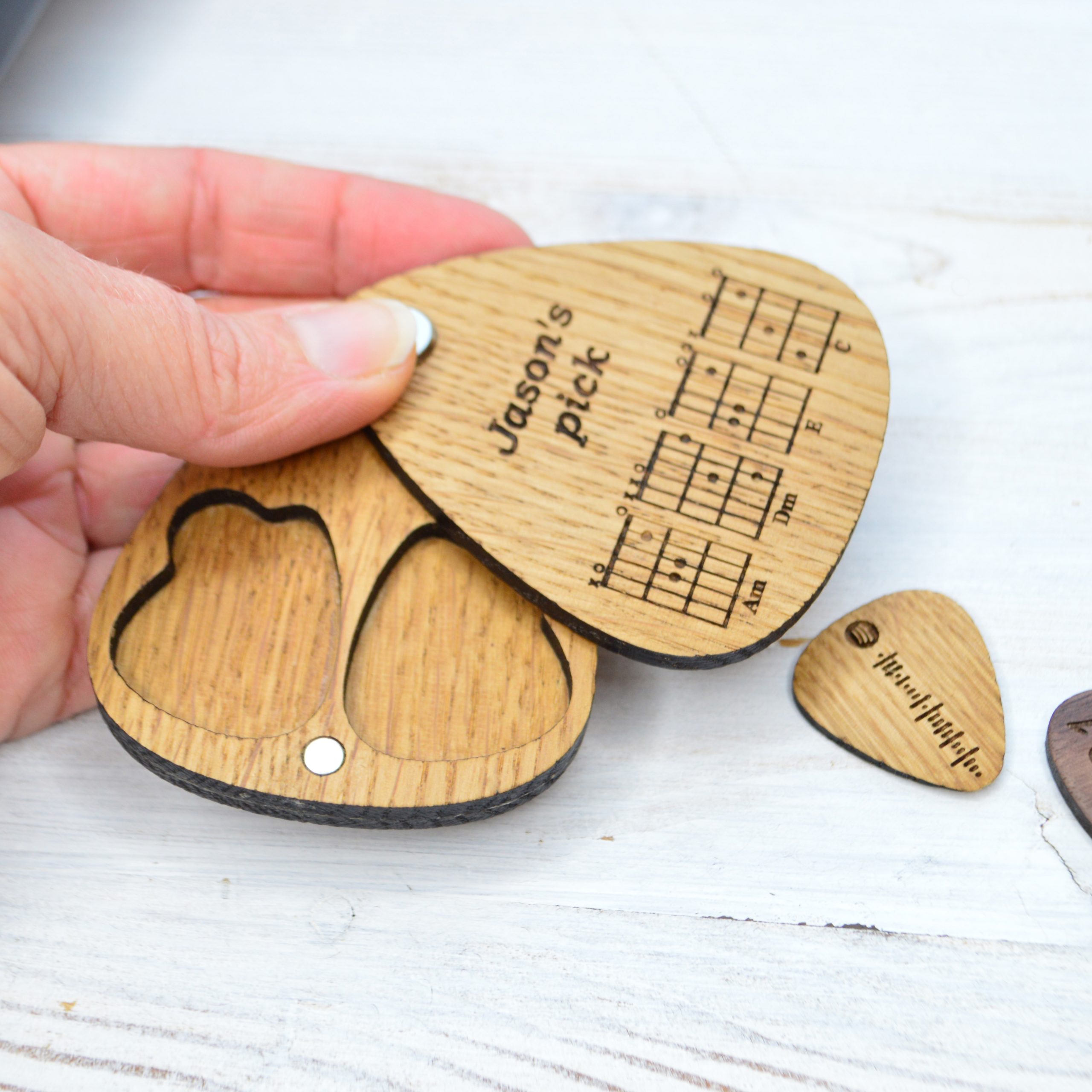 Guitar picks holder custom personalized wood pick case gift