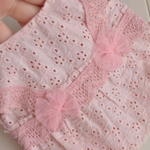 Newborn girl pink photo props outfit: top and pants.