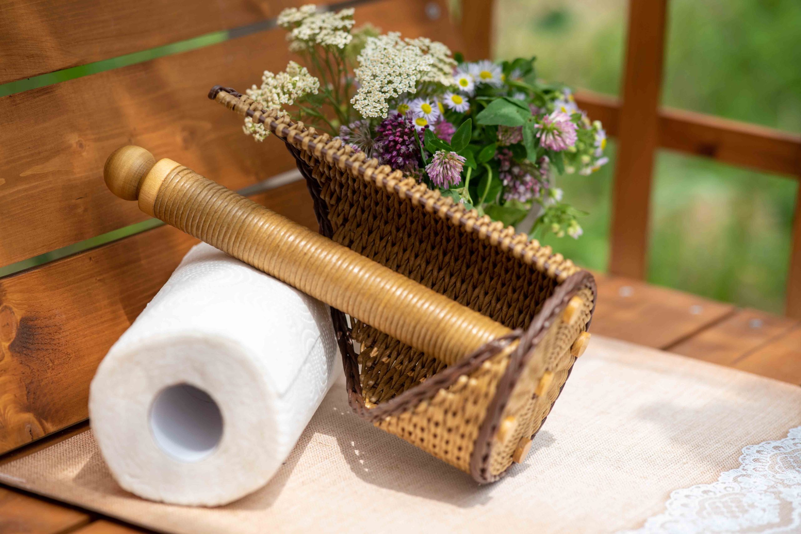 Wicker paper towel holder standing for rustic kitchen decor