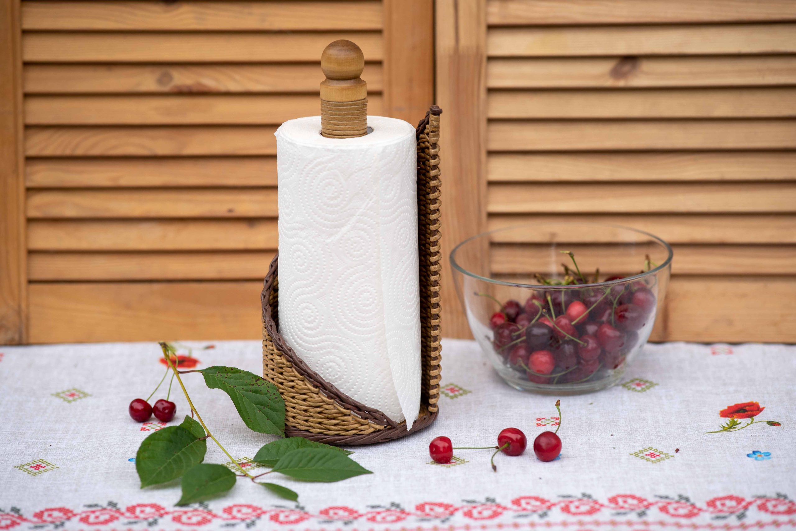 Paper towel holder standing. Wicker handmade holder for kitc - Inspire  Uplift