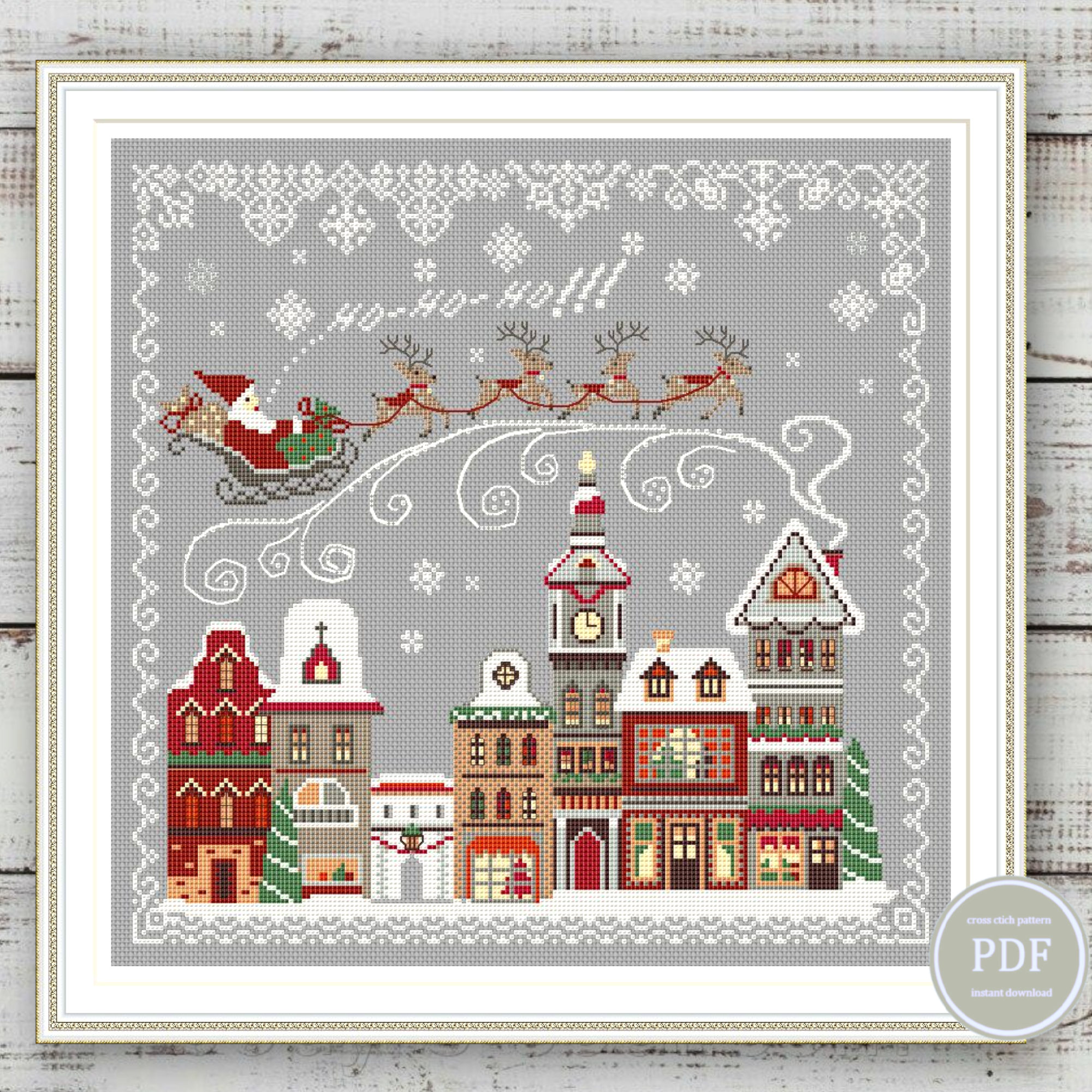 Christmas Cross Stitch Pattern Santa Claus Coming to Town PDF 144 -  Crealandia