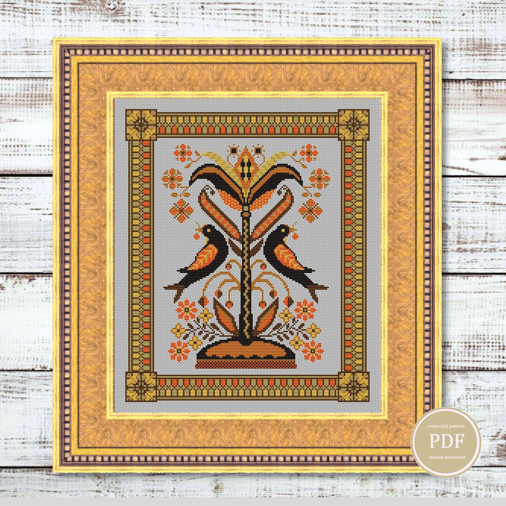 Fraktur Cross Stitch Pattern Birds Sampler Instant Download PDF 112 2 Fraktur Cross Stitch Pattern Birds Sampler Instant Download PDF 112 - Image 2