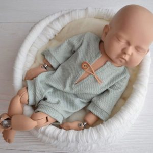 Newborn boy pale teal romper. Newborn photography prop