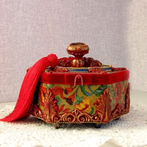 Gold Jewelry box, Large wooden box, Slavic style jewelry Box, Red treasure box