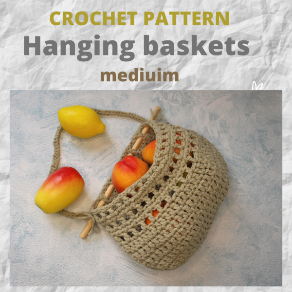 Crochet pattern Hanging cotton wall medium basket
