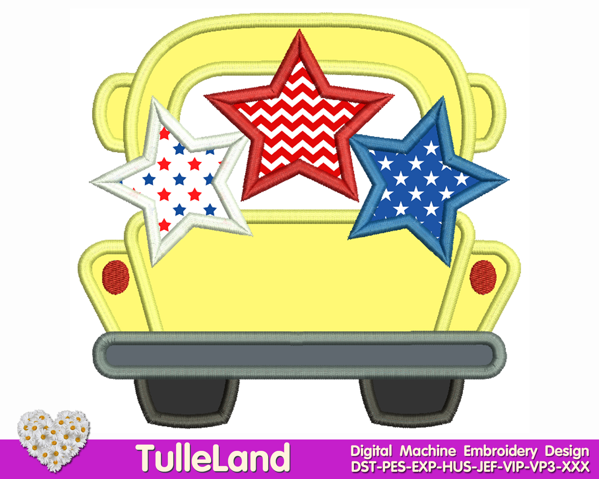 Truck with Stars USA Patriotic Machine embroidery design