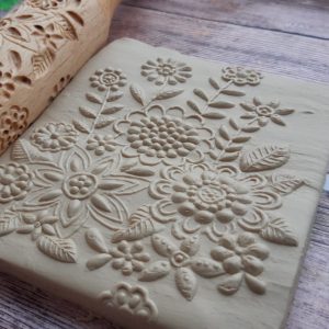 Engraved rolling pin, embossed – handmade rolling pin, rolling pin with flowers.