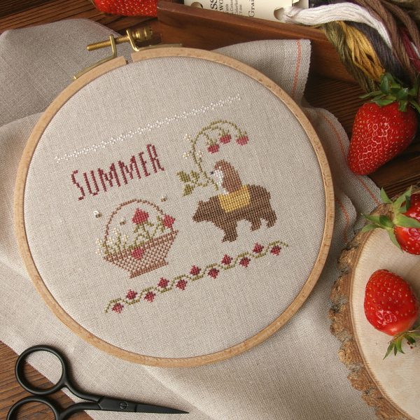 Summer Basket, PDF  primitive cross stitch pattern