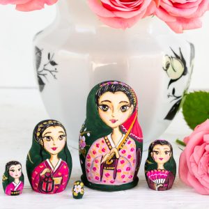 Nesting dolls beautiful girl with umbrella, matryoshka mini 2 inch