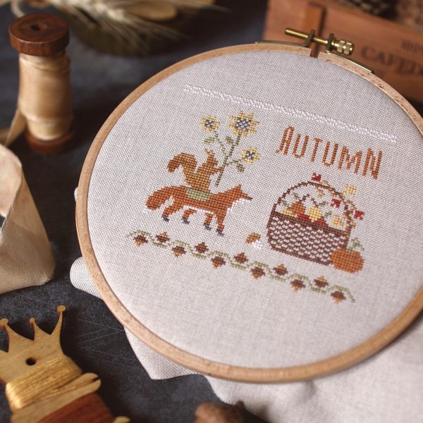 Autumn Basket, PDF primitive cross stitch pattern