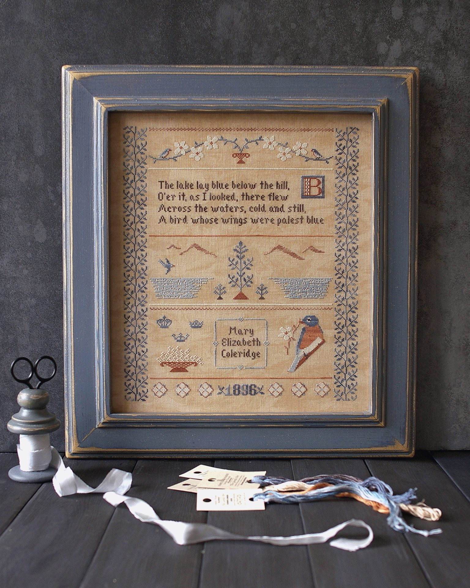 Bluebird Sampler, PDF primitive cross stitch pattern 2 Bluebird Sampler, PDF primitive cross stitch pattern - Image 2