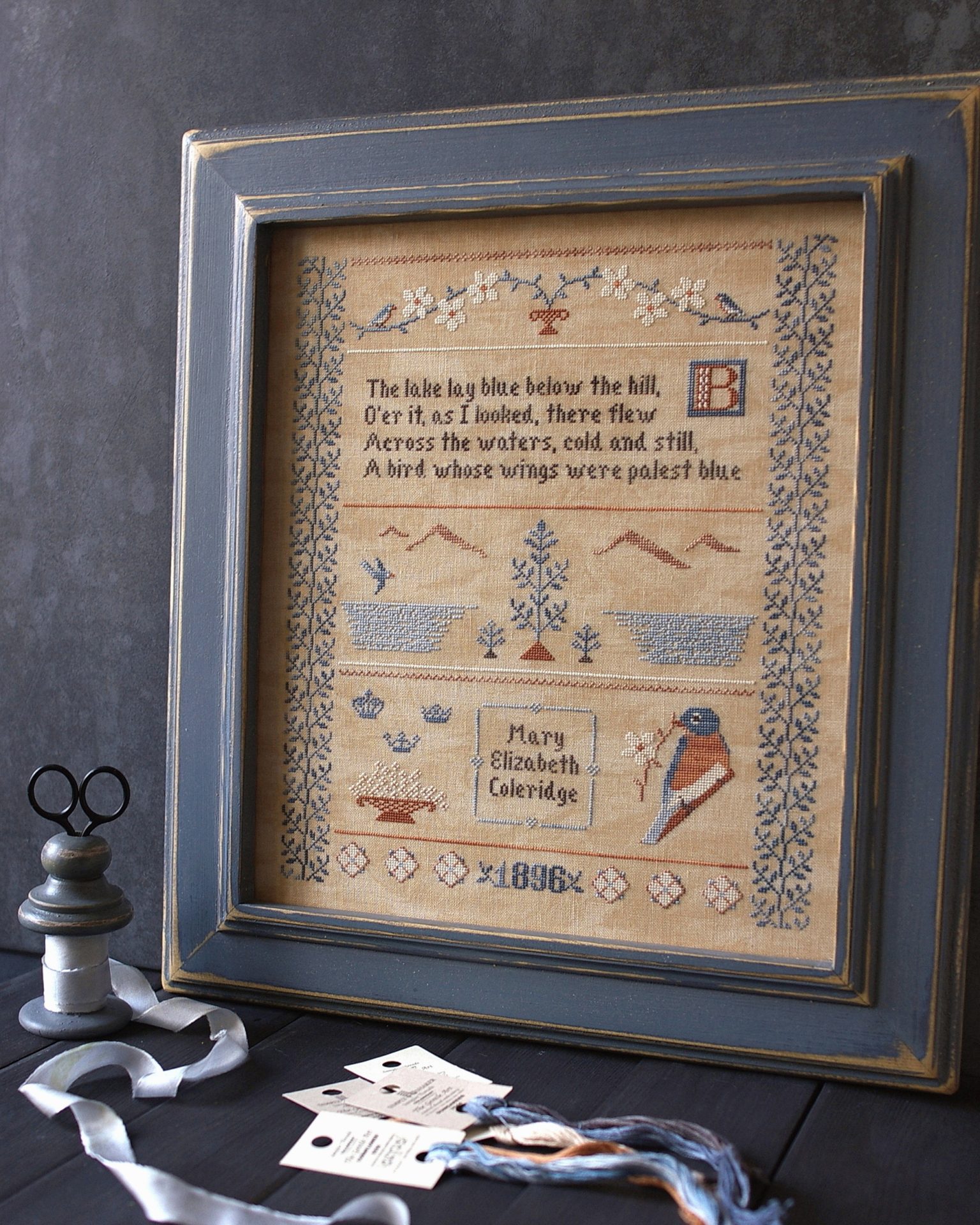 Bluebird Sampler, PDF primitive cross stitch pattern 3 Bluebird Sampler, PDF primitive cross stitch pattern - Image 3