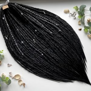 Black dreadlocks extensions. Synthetic double ended dreads.