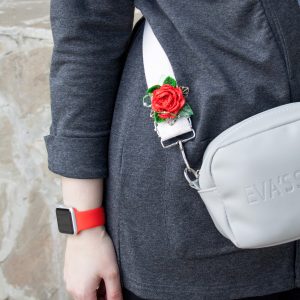 Textile rose brooch