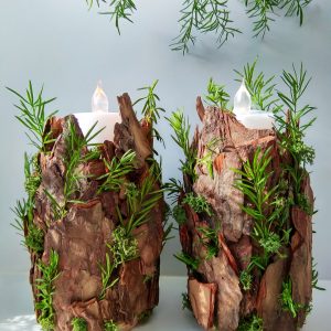 set of candle holders fairy decor moss bark forest green light tropical party