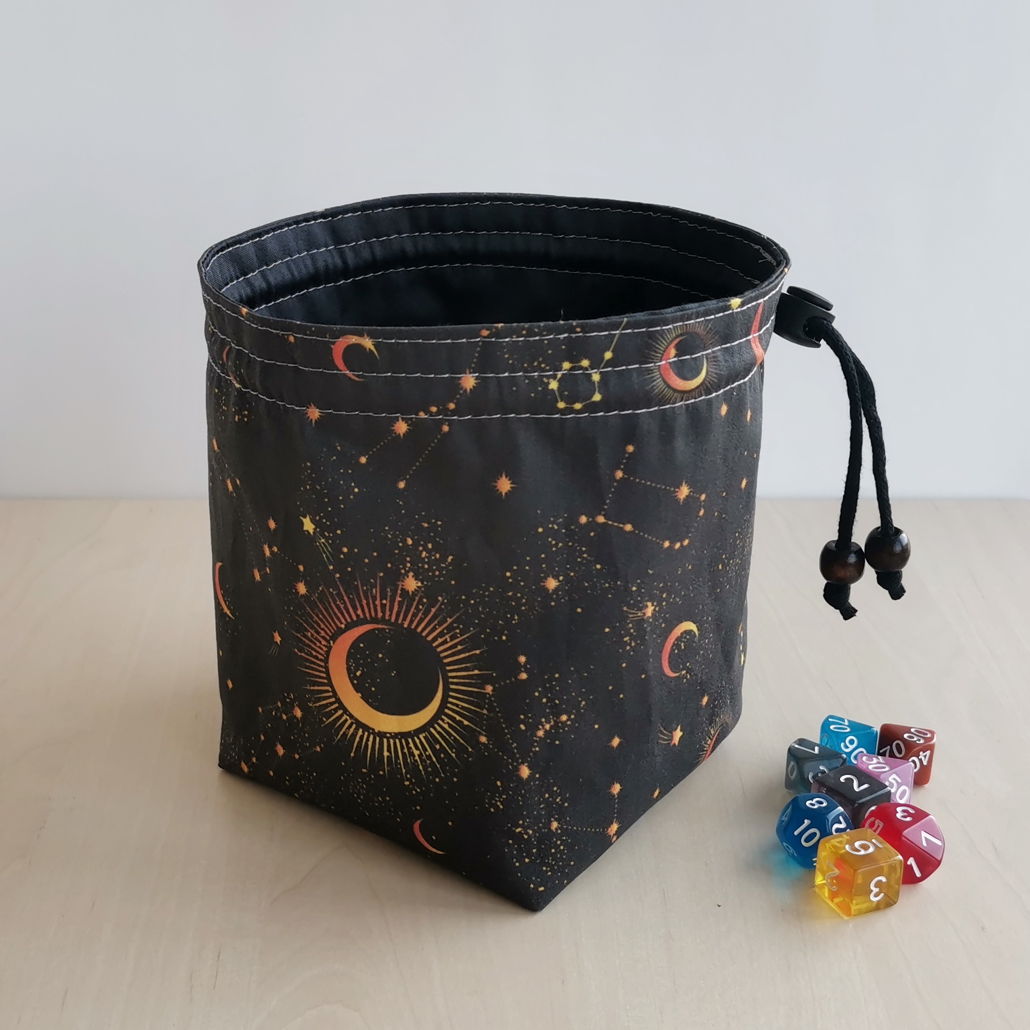 Large dice bag with pockets moon and stars