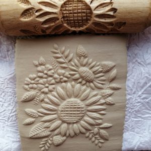 Engraved rolling pin, Embossed wood rolling pin, Sunflower kitchen decor.