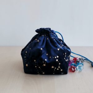 Large dice bag with pockets. Dark blue velvet with gold stars